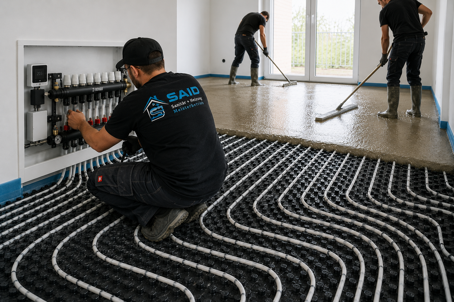 SAID Team bei Fußbodenheizung Installation